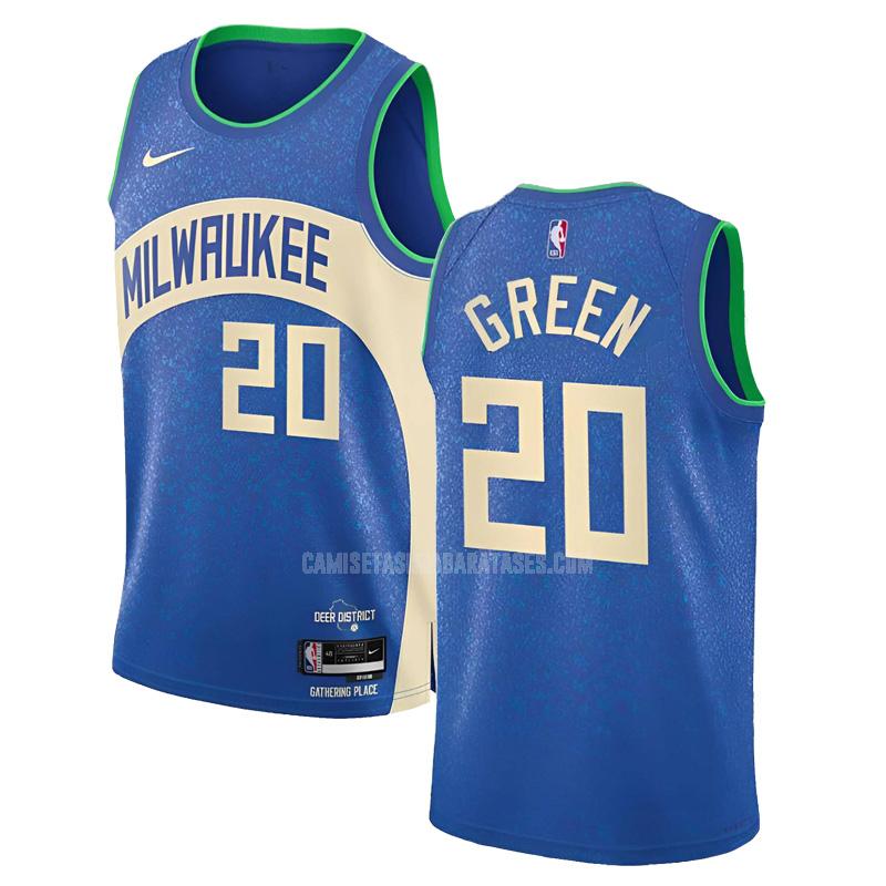 camiseta aj green de la milwaukee bucks 20 azul city edition hombre 2023-24